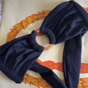 Black Ribbed Halter Top with Ring Detail